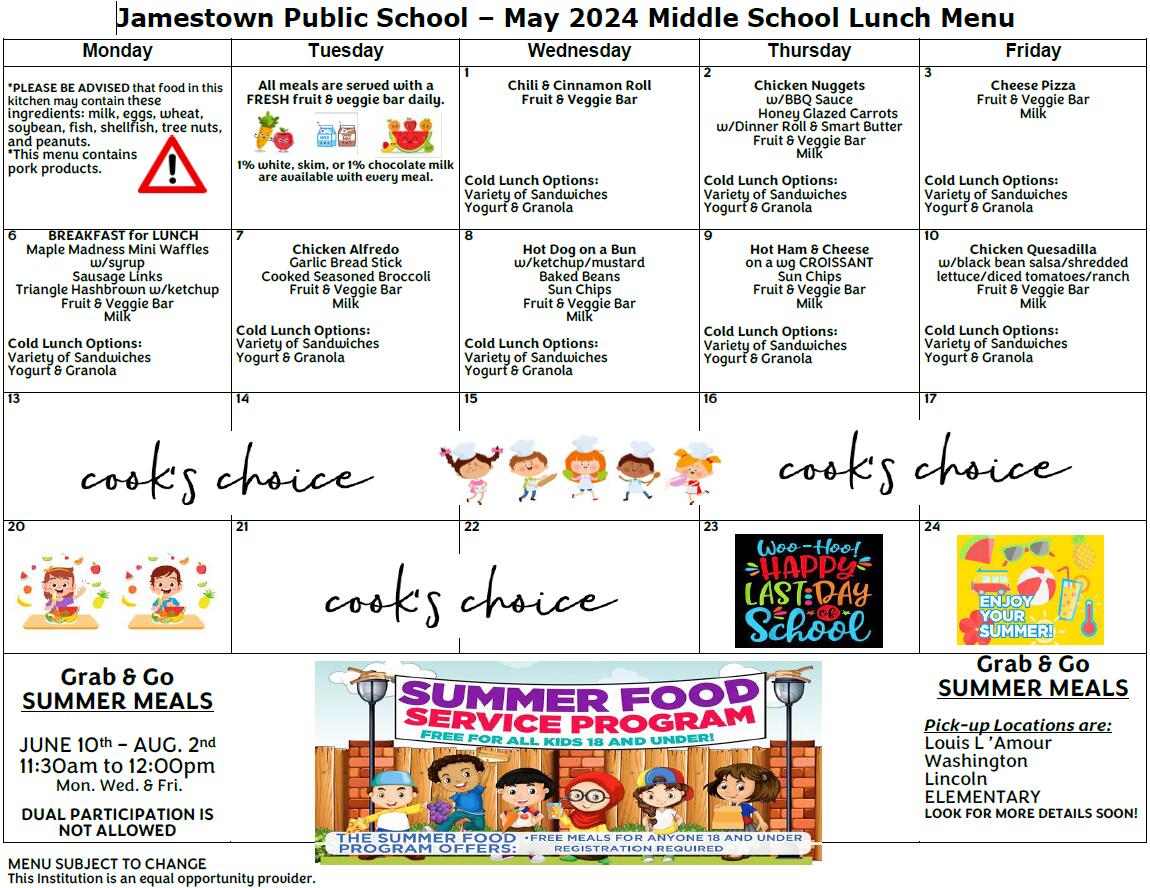 JMS Lunch Menu for May