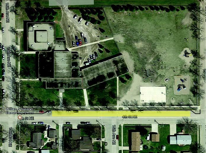 Site Safety aerial map of Gussner Elementary indicated car and bus circulation improvements.