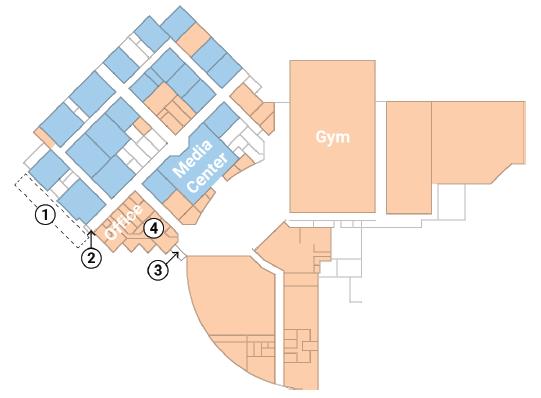 Proposed security improvements and their location in floor plan of high school.