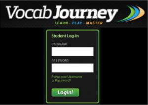 Vocab Journey login screen