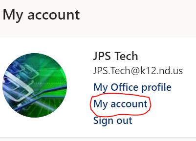 Image of My Account in O365